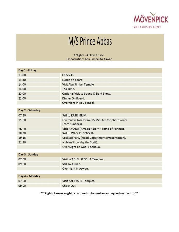 Moevenpick Prince Abbas Lake Nasser Cruise, Every Monday Four Nights From Aswan, Every Friday Three Nights From Abu-Simbel - Including Excursions And Sightseeing Exterior photo